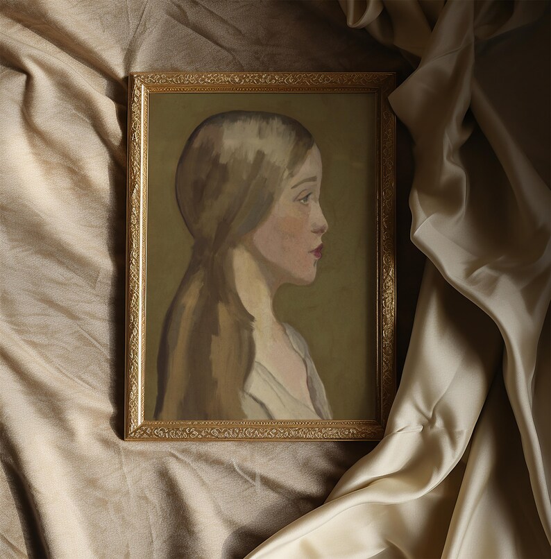 Woman Portrait Painting for French Country Antique Decor Wall Art Antique Oil Painting Portrait Art for Modern Farmhouse Decor Female Art image 9