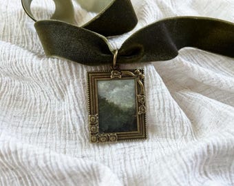 Renaissance Fair Pendant Necklace Dark Academia Miniature Landscape Painting in Cottagecore Locket for Ren Faire Jewelery Antique Necklace