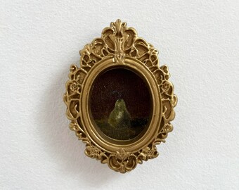 Dollhouse Miniature Framed Wall Art-Vintage Framed Pear Still Life-Antique Still Life with Fruit-Original Art-Fridge Magnet-Miniature Art