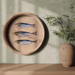 Regalo personalizado Arte Sardinas Impresión Póster Vintage Sardina Arte de pared Cocina europea Estética central de pescador costero Decoración del hogar de playa