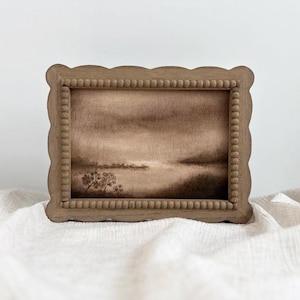 Neutral Rustic Tree Sketch in Squiggle Frame Monochromatic Brown Ink Trees Painting Transitional Decor Moody Landscape English Cottage Art