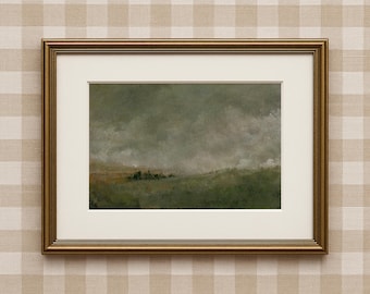 Moody Green Art for Antique Farmhouse Decor English Countryside Art Print European Landscape Painting for French Country Decor Wall Hanging