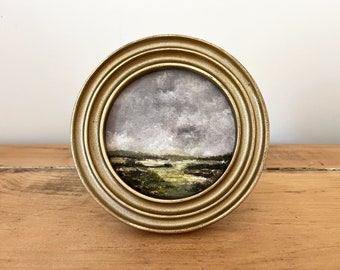 Landscape Art Print for French Country Decor Antique Wall Art Moody Rustic Painting Round Art Print English Countryside Printed and Shipped