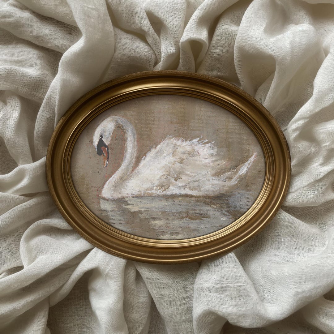 Swan Art Print Vintage Swan Oil Painting Antique Swan Wall Art Neutral ...