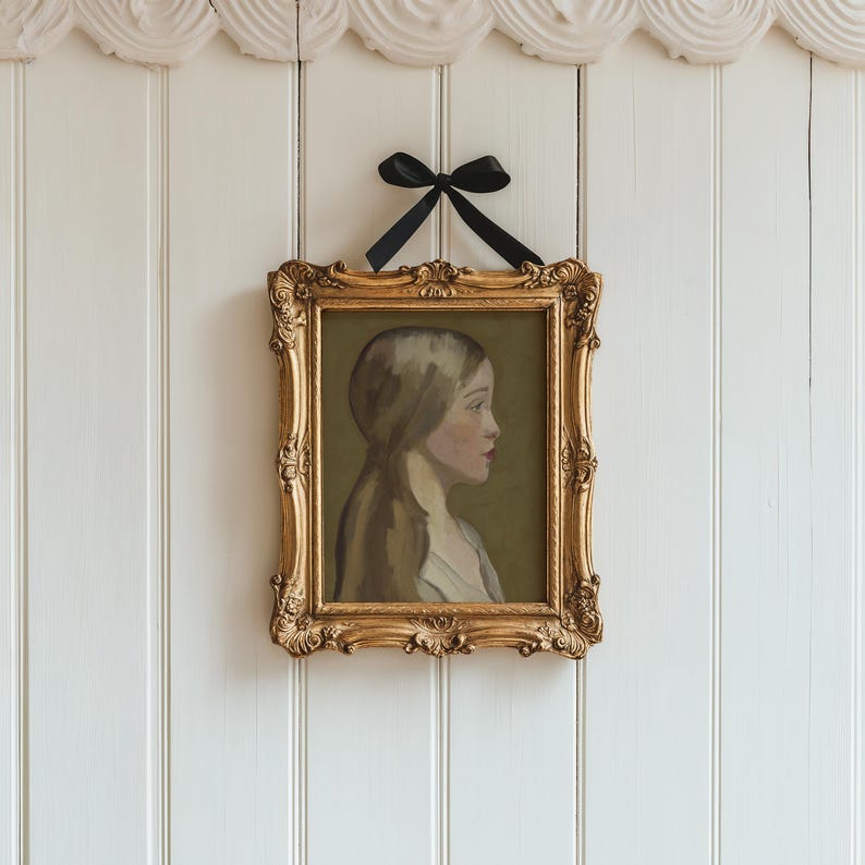 Woman Portrait Painting for French Country Antique Decor Wall Art Antique Oil Painting Portrait Art for Modern Farmhouse Decor Female Art image 4