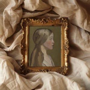 Woman Portrait Painting for French Country Antique Decor Wall Art Antique Oil Painting Portrait Art for Modern Farmhouse Decor Female Art image 5