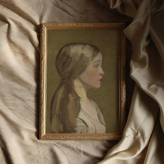 Woman Portrait Painting for French Country Antique Decor Wall Art Antique Oil Painting Portrait Art for Modern Farmhouse Decor Female Art