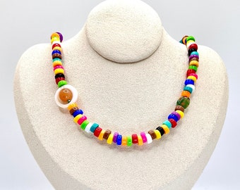 Artisan Statement Necklace, Colorful and Bold with Vintage Lampworked Beads