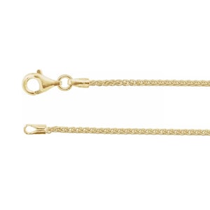 18k Gold Vermeil Wheat Chain Replacement Necklace, 1.5mm, 16” or 18” Length Options, Fine 18K Gold Vermeil