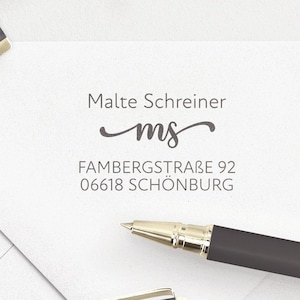 Adressstempel Initialien, selbstfärbender Stempel oder Holzstempel, personalisierter Adressenstempel, Druckschrift, ADREST