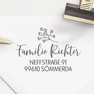 Adressstempel Zweig, selbstfärbender Stempel oder Holzstempel, Absender Stempel, personalisiert, Adressenstempel, elegant, Blatt, ADREST