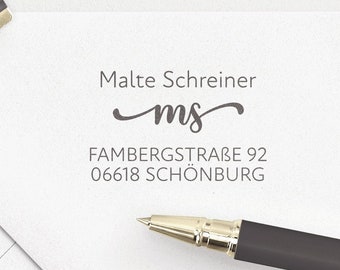 Adressstempel Initialien, selbstfärbender Stempel oder Holzstempel, personalisierter Adressenstempel, Druckschrift, ADREST