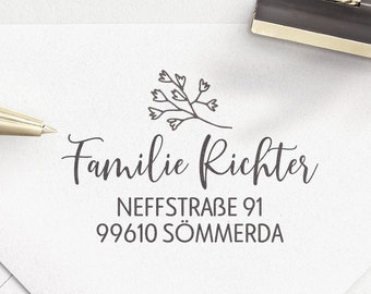 Adressstempel Zweig, selbstfärbender Stempel oder Holzstempel, Absender Stempel, personalisiert, Adressenstempel, elegant, Blatt, ADREST