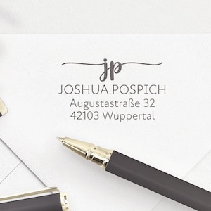 Adressstempel, selbstfärbender Stempel oder Holzstempel, personalisierter Adressenstempel, Initialien, Druckschrift, ADREST