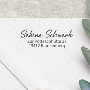 Adressstempel, selbstfärbender Stempel oder Holzstempel, personalisiert, elegante Schrift, Schreibschrift, Stempel mit Adresse, ADREST