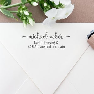 Adressstempel, selbstfärbender Stempel oder Holzstempel, Absender, personalisiert, Schreibschrift, Adressenstempel, Kalligraphie, ADREST