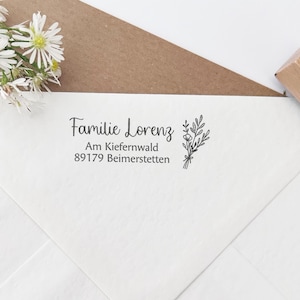 Adressstempel, selbstfärbender Stempel oder Holzstempel, personalisiert, Blumenstrauss, Schreibschrift, Familienstempel mit Adresse, ADREST