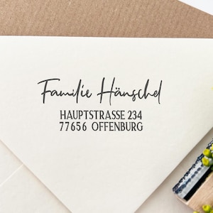 Adressstempel, selbstfärbender Stempel oder Holzstempel, personalisiert, Schreibschrift, Kalligraphie, Stempel mit Adresse, ADREST