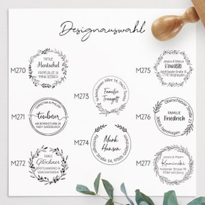 Adressstempel rund, personalisiert, Holzstempel, Blätterkranz, Rahmen, Designauswahl, Familienstempel, Geschenk, Adressenstempel,ADREST