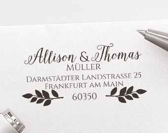 Adressstempel, selbstfärbender Stempel oder Holzstempel, Absender Stempel, personalisiert, Adressenstempel, Hochzeit, Zweige, ADREST