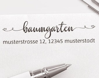 Adressstempel, selbstfärbender Stempel oder Holzstempel, personalisiert, Schreibschrift, Adressenstempel, Kalligraphie, Herzen, ADREST