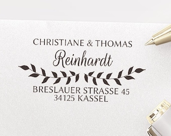 Adressstempel, selbstfärbender Stempel oder Holzstempel, Absender Stempel, personalisiert, Adressenstempel, Hochzeit, Zweige, ADREST