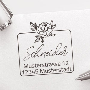 Adressstempel, selbstfärbender Stempel oder Holzstempel, Absender Stempel, personalisiert, Adressenstempel, Rose, Rahmen, ADREST