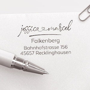 Adressstempel, selbstfärbender Stempel oder Holzstempel, Absender Stempel, personalisiert, Schreibschrift, Adressenstempel, Herz, ADREST
