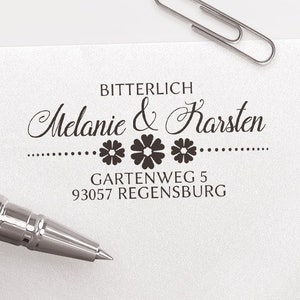 Adressstempel, selbstfärbender Stempel oder Holzstempel, Absender Stempel, personalisiert, Adressenstempel, Blumen, Hochzeit, ADREST