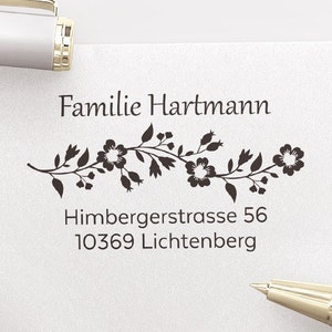 Adressstempel, selbstfärbender Stempel oder Holzstempel, personalisierter Adressenstempel, Familienstempel, Blumenranke, ADREST