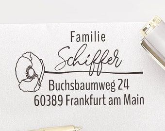 Adressstempel, selbstfärbender Stempel oder Holzstempel, personalisierter Adressenstempel, Familienstempel, Mohnblume, ADREST