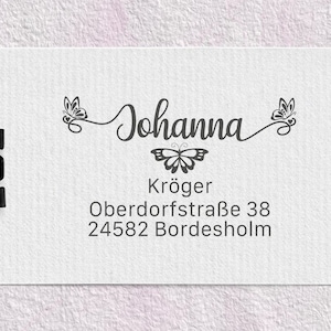 Adressstempel Schmetterling für Kinder, Holzstempel o. selbstfärbender Stempel, Geschenkidee, Geburtstag, Einschulung, Kinderstempel, KSTADR