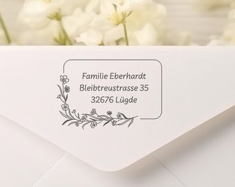 Adressstempel mit Rahmen und Blumenranke - Handgeschriebene Schriftart, ADREST