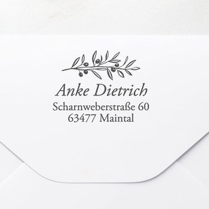 Adressstempel mit kursiver Schrift und Olivenzweig | Personalisierbarer Stempel | ADREST