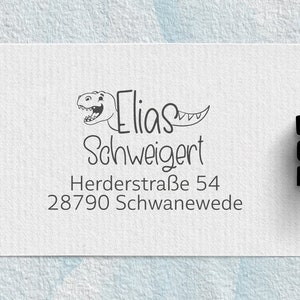 Adressstempel Dinosaurier für Kinder, Holzstempel o. selbstfärbender Stempel, Geschenkidee, Geburtstag, Einschulung, Kinderstempel, KSTADR