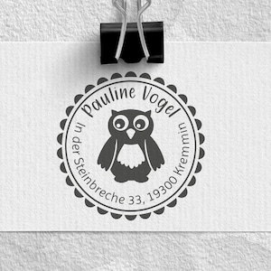 Adressstempel Eule für Kinder, Holzstempel o. selbstfärbender Stempel, Geschenkidee, Geburtstag, Einschulung, Kinderstempel, KSTADR