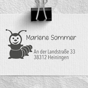 Adressstempel Raupe für Kinder, Holzstempel o. selbstfärbender Stempel, Geschenkidee, Geburtstag, Einschulung, Kinderstempel, KSTADR