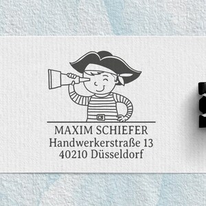 Adressstempel Pirat für Kinder, Holzstempel o. selbstfärbender Stempel, Geschenkidee, Geburtstag, Einschulung, Kinderstempel, KSTADR