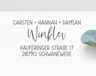 Adressstempel Schreibschrift, selbstfärbender Stempel o. Holzstempel, Familienstempel, personalisiert, Geschenkidee, ADREST