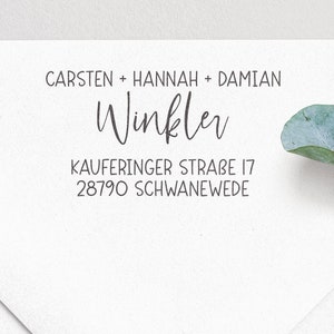 Adressstempel Schreibschrift, selbstfärbender Stempel o. Holzstempel, Familienstempel, personalisiert, Geschenkidee, ADREST