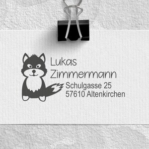 Adressstempel Fuchs für Kinder, Holzstempel o. selbstfärbender Stempel, Geschenkidee, Geburtstag, Einschulung, Kinderstempel, KSTADR