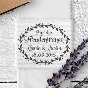 Für die Freudentränen Hochzeitsstempel, 50x40mm, personalisierbar, individuell, Rahmen, Blätter, Blätterrahmen, FS-018