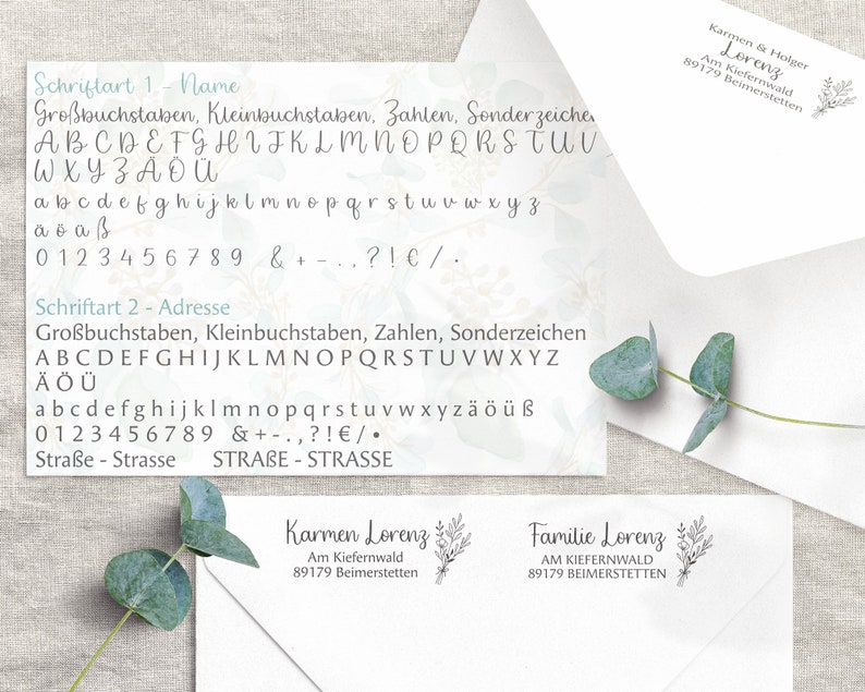 Adressstempel, selbstfärbender Stempel oder Holzstempel, personalisiert, Blumenstrauss, Schreibschrift, Familienstempel mit Adresse, ADREST Bild 2