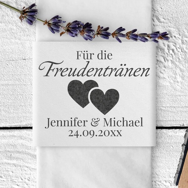 Für die Freudentränen Stempel, Hochzeitsstempel, Holzstempel, 50x40mm, personalisierbar, Stempel für Taschentücher, FS-022