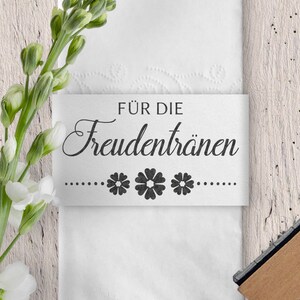 Stempel für die Freudentränen, Hochzeitsstempel, Holzstempel, 50x30mm, Schreibschrift, Blumen, FS-013
