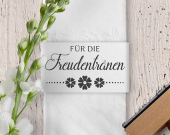 Stempel für die Freudentränen, Hochzeitsstempel, Holzstempel, 50x30mm, Schreibschrift, Blumen, FS-013