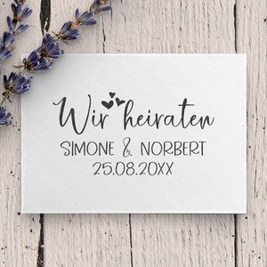 Hochzeitsstempel, selbstfärbender Stempel oder Holzstempel, personalisiert, Save the Date Stempel, Wir heiraten, Stempel Einladung, Herzen