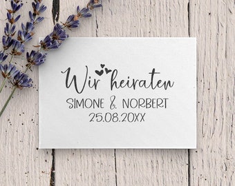 Hochzeitsstempel, selbstfärbender Stempel oder Holzstempel, personalisiert, Save the Date Stempel, Wir heiraten, Stempel Einladung, Herzen