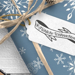 Stempel Fröhliche Weihnachten, Banner und Schneeflocken, Weihnachtsstempel