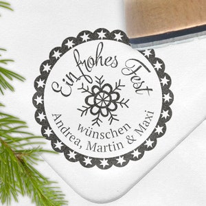 Stempel "Ein frohes Fest", Schneeflocke, Sterne, Rahmen, individuell, personalisiert, Weihnachtsstempel